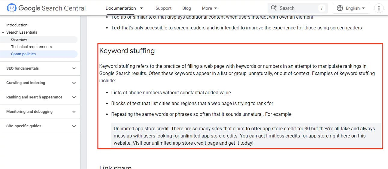 google policy about keyword stuffing 
