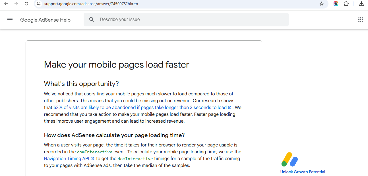 mobile pages should have faster load time